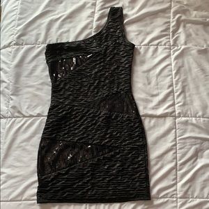 Sparky Black Mini Dress | one shoulder